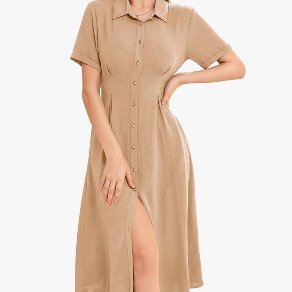 Chic Tan Collared Midi Dress